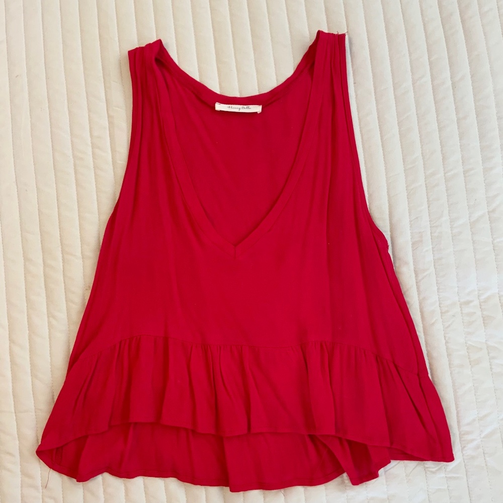 Red Deep V-Neck Cropped Tank Top